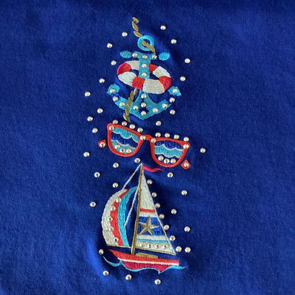 Quacker Factory Gone Sailing Short Sleeve Top Women's 1X in Nautical Blue - Picture 4 of 10